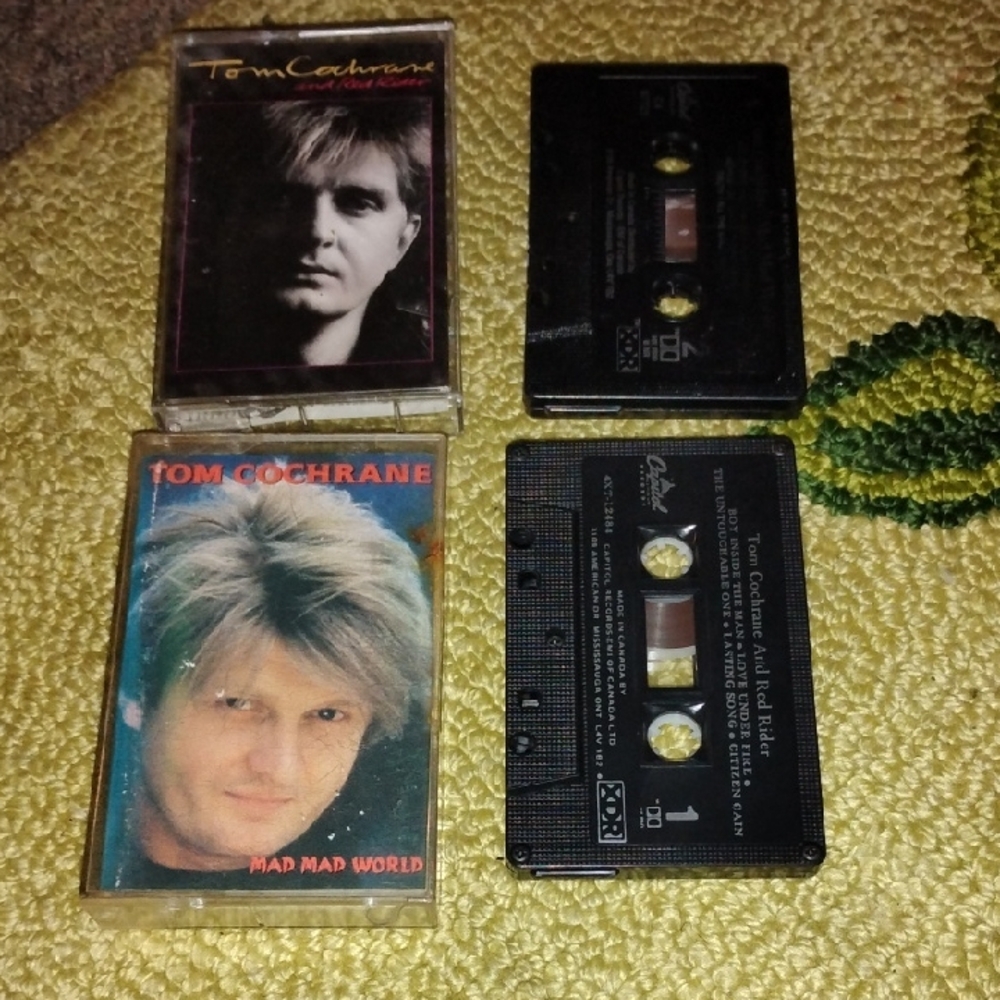 2 Vintage Tom Cochrane Red Rider  Mad Mad World Cassette Tapes Canada Rock